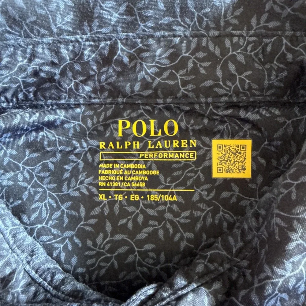 Polo Ralph Lauren Mens XL Polo Shirt Floral Leaves Blue Performance